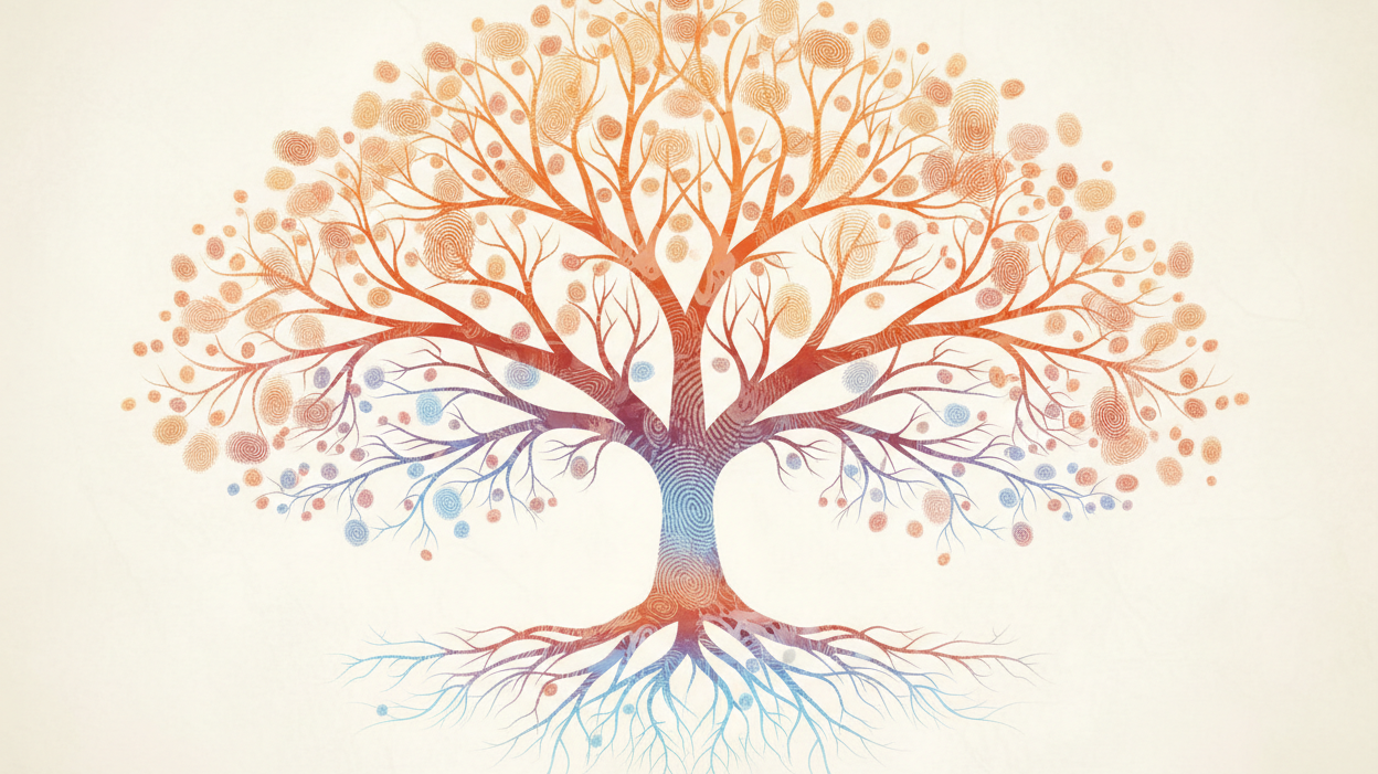 ConnectingLives fingerprint tree in orange and blue — brand symbol of connection