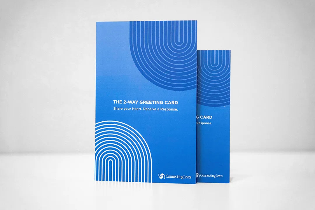 Blue Two-Way greeting card with fingerprint design