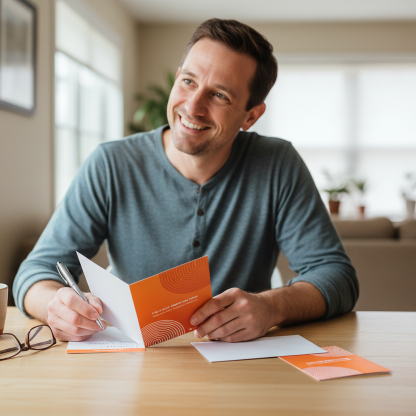 Happy parent sending 2-way card