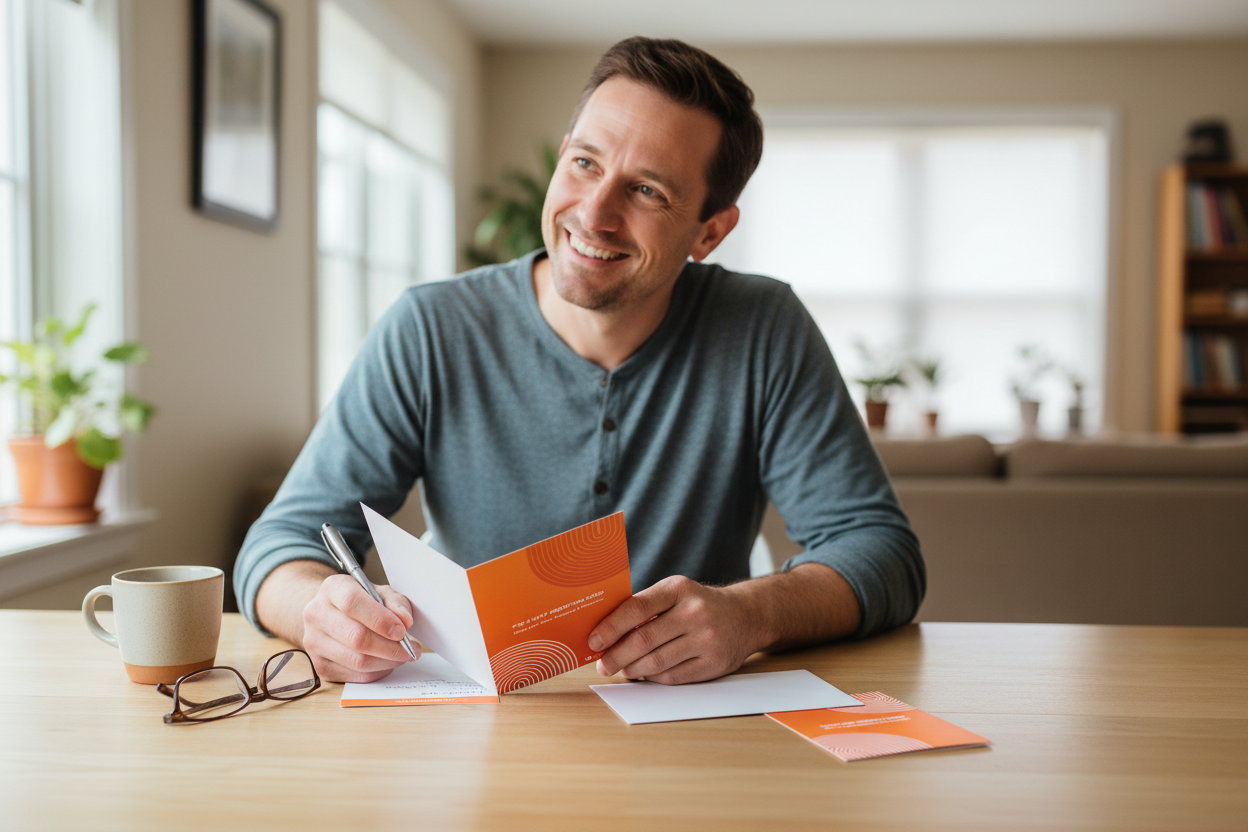 Happy parent sending 2-way card