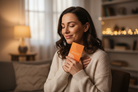 Person holding orange card to heart